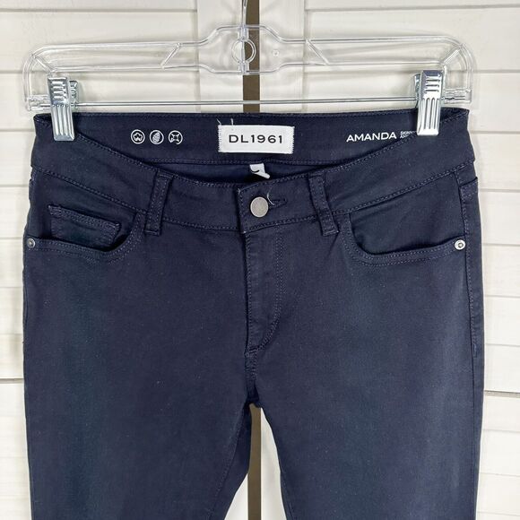 DL1961 Amanda Skinny Ankle Jeans Bombay Dark Wash Blue Raw Hem Womens Size 26 - Picture 3 of 10